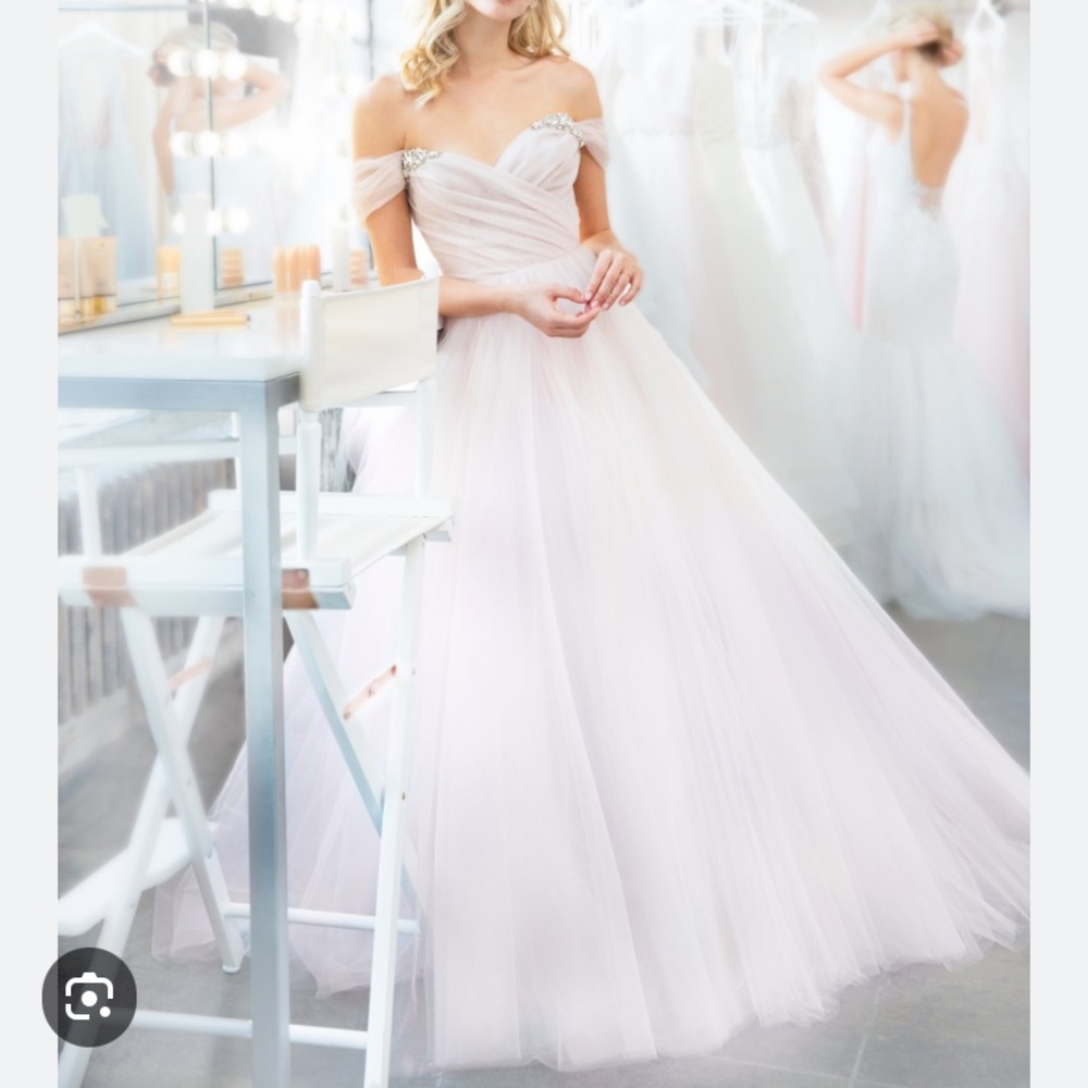 Hayley Paige Occasions Blush Off-Shoulder Gown